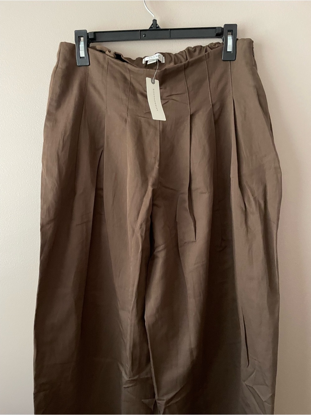 Anthropologie Maeve Pleated Trousers Wide Barrel Leg Cotton Linen Blend BROWN - Picture 7 of 8